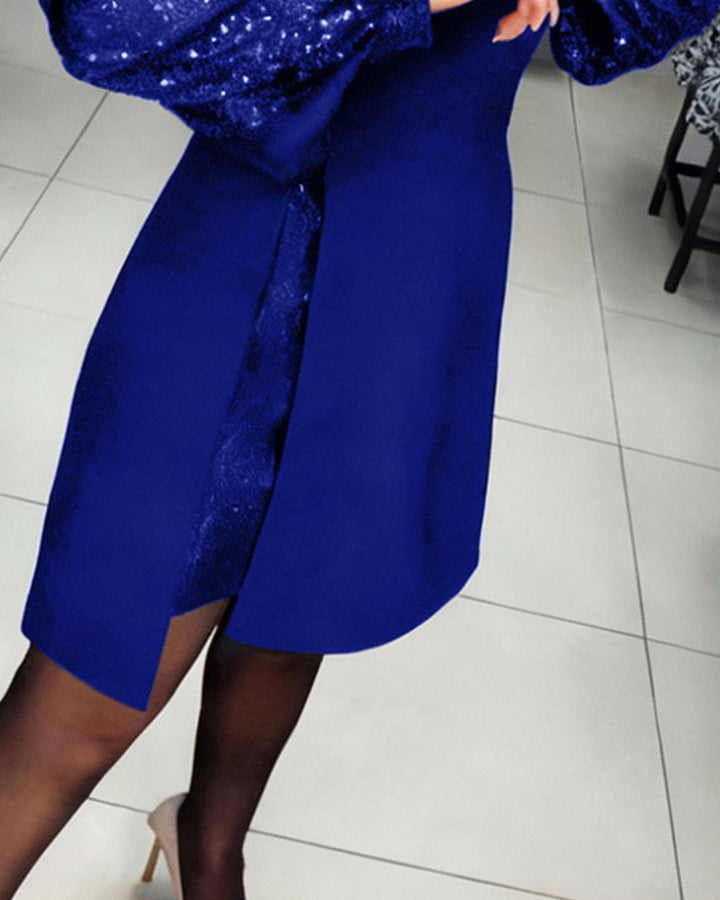 Liliana | Elegant Dress with Puffy Sleeves and Patchwork Details