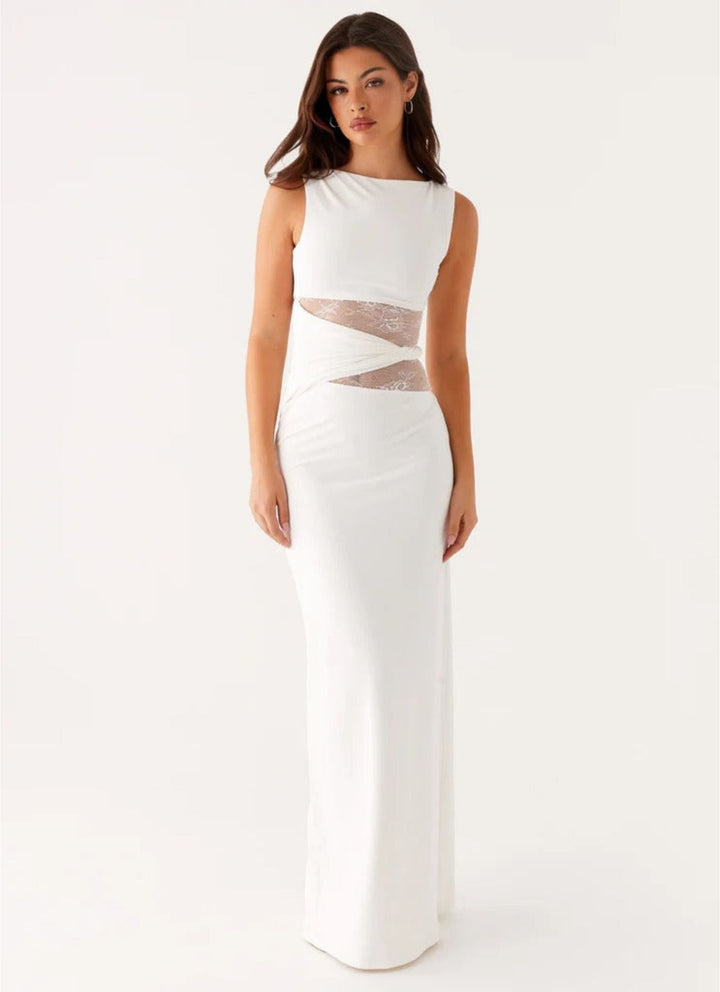 Leni | White dress with Subtle Cutouts and Lacing