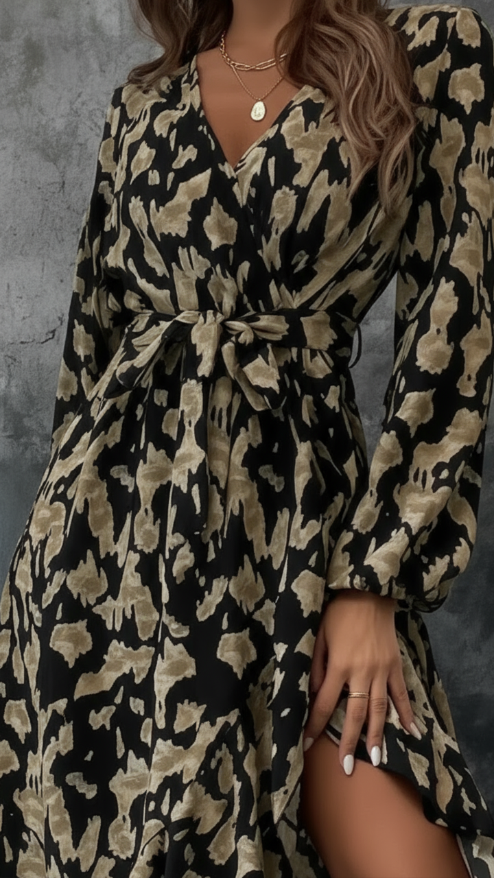 Flora | Long printed dress with puff sleeves