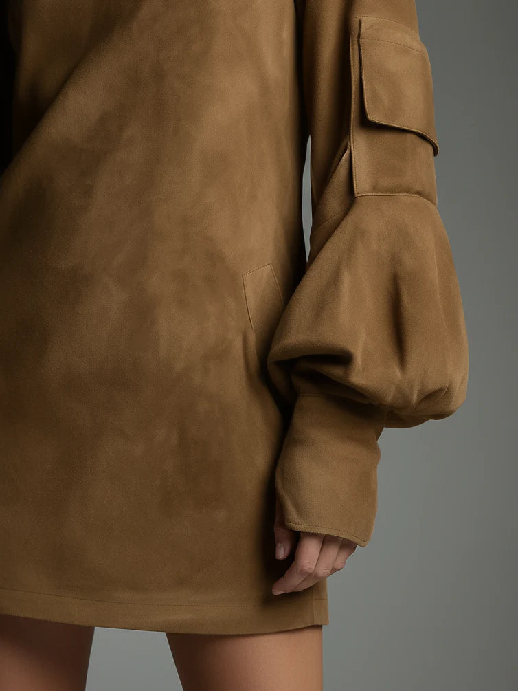 Valeria | Oversized Suede Mini Dress with High Neck