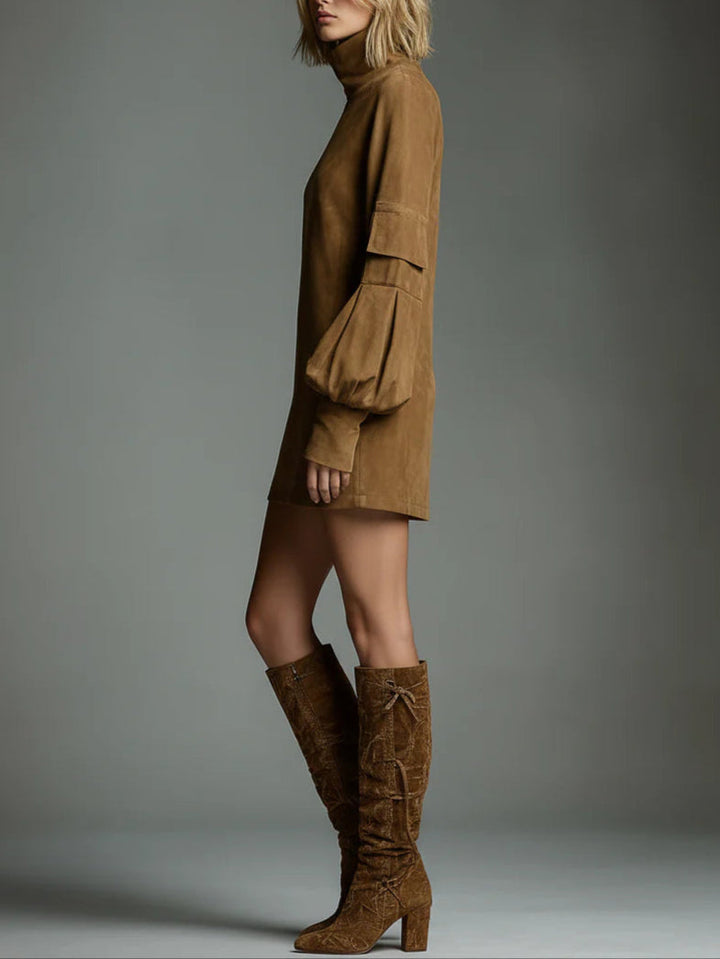 Valeria | Oversized Suede Mini Dress with High Neck
