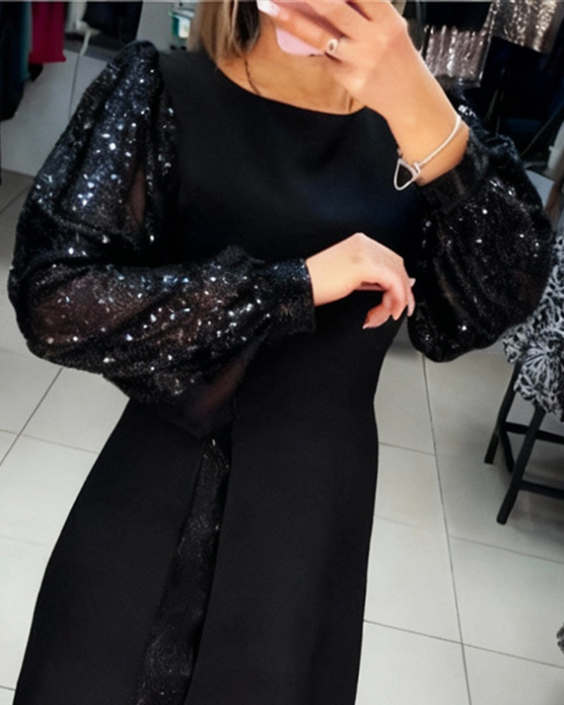 Liliana | Elegant Dress with Puffy Sleeves and Patchwork Details